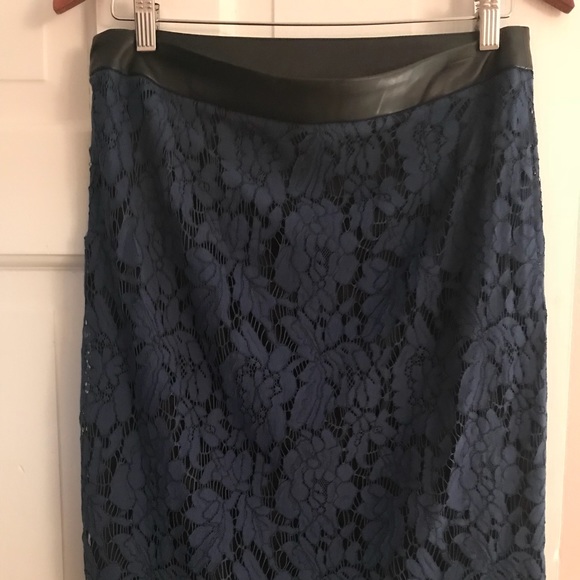 Navy lace/leather pencil skirt - NWOT - Picture 2 of 3